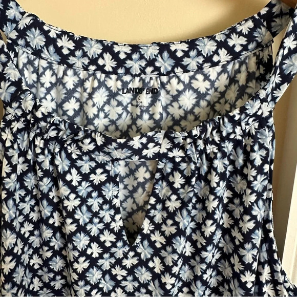 Lands End Womens Large 14 16 Blue Print High Neck Keyhole Active Dress Summer L - Picture 4 of 5